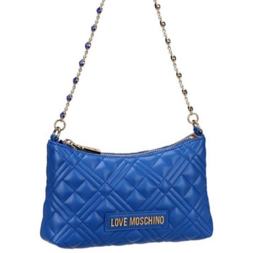 Love Moschino Mini Blue Quilter Bag with a Jeweled Strap